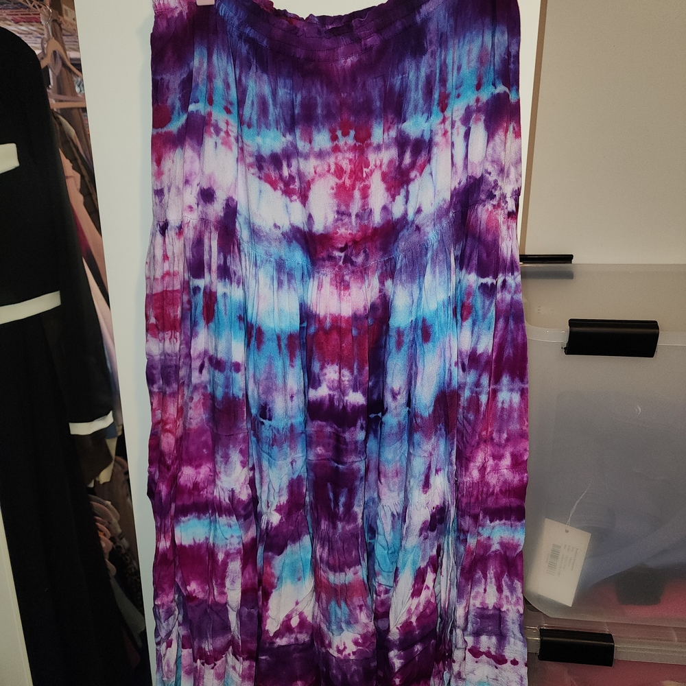 Boho Tie-Dye Maxi Skirt in Purple and Blue